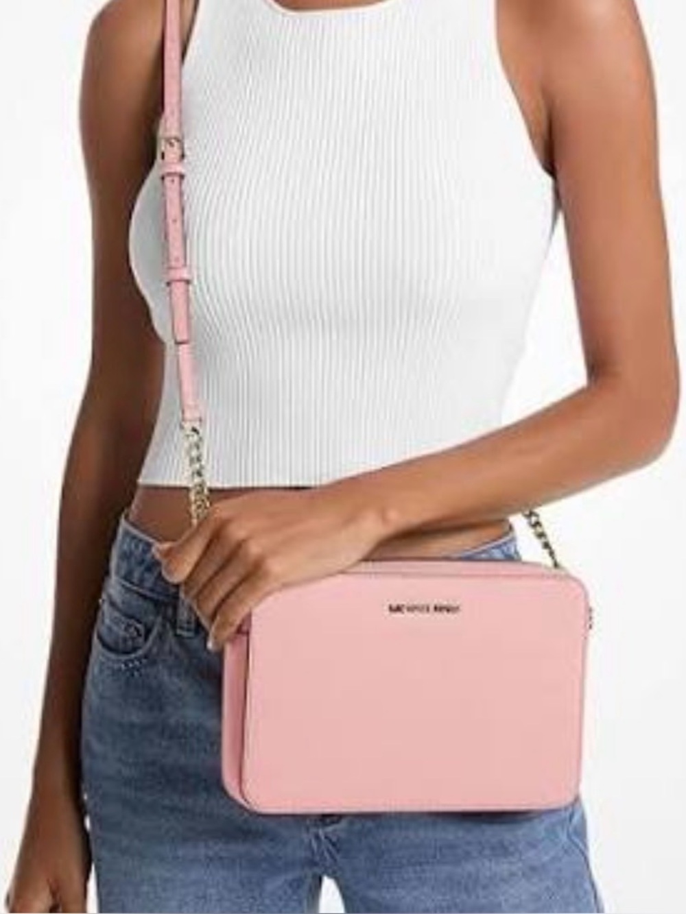 Michael Kors Light Blush Leather Crossbody with Gold Chain